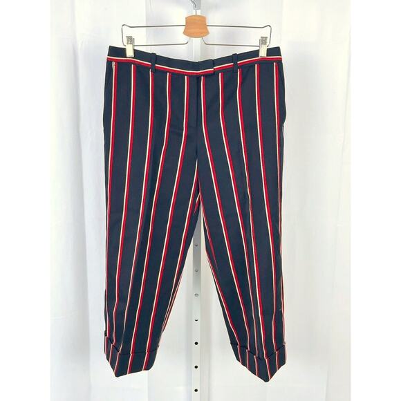 MICHAEL KORS Collection Italy Striped Crop Trousers Pants Cuffed Black Red 12